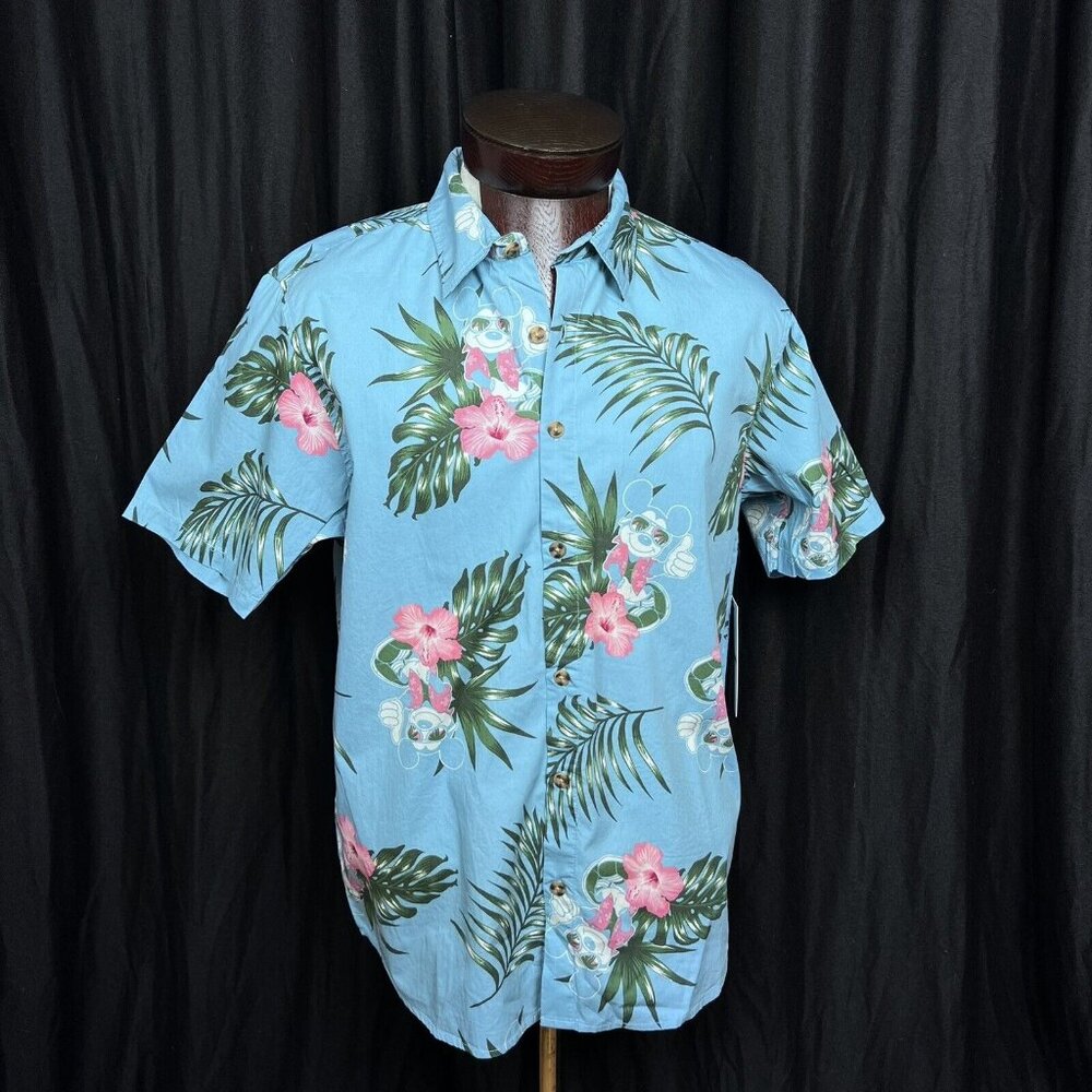 Mens NEFF DISNEY Mickey Mouse Blue Floral Hawaiian Button Up Small - NWT‎